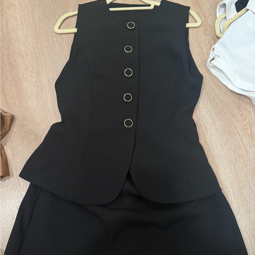 Zara Black Sleeveless dress with Button Detail